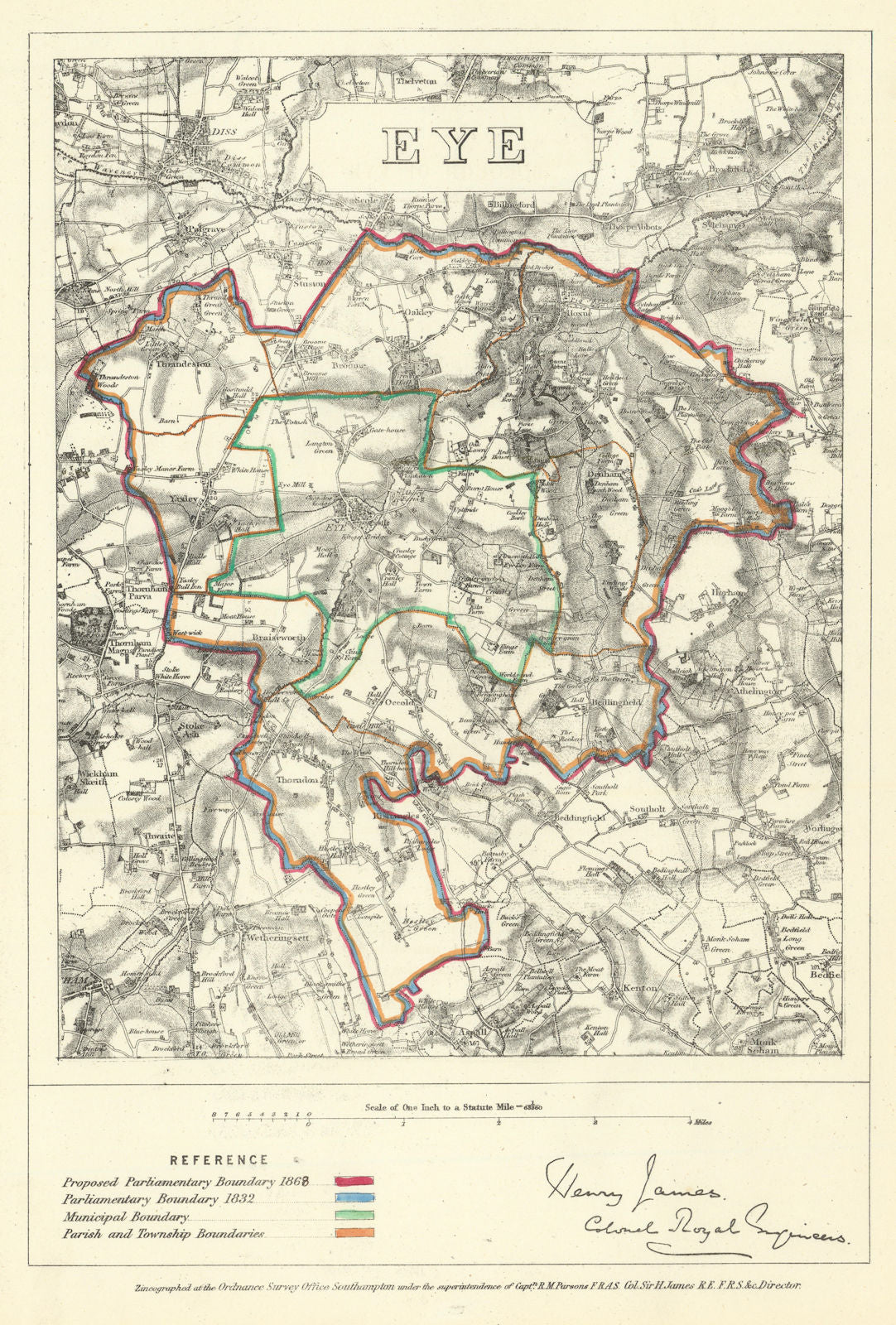 Eye, Suffolk. JAMES. Parliamentary Boundary Commission 1868 old antique map
